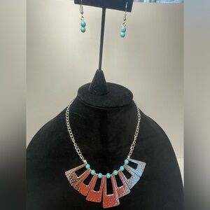 Paparazzi silver tone and faux turquoise necklace and earrings